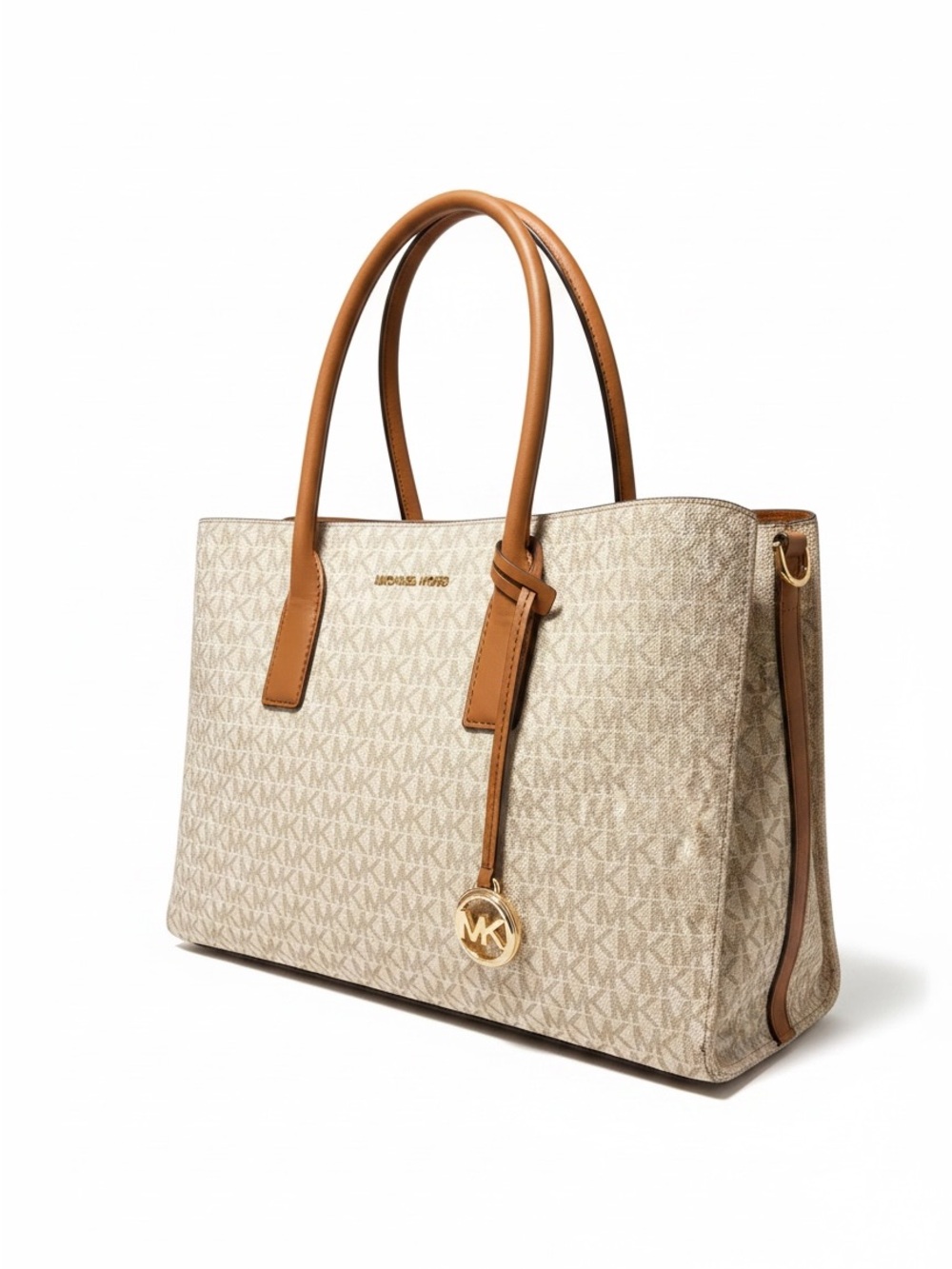 Michael Kors Beige Monogram Tote with Tan Trim